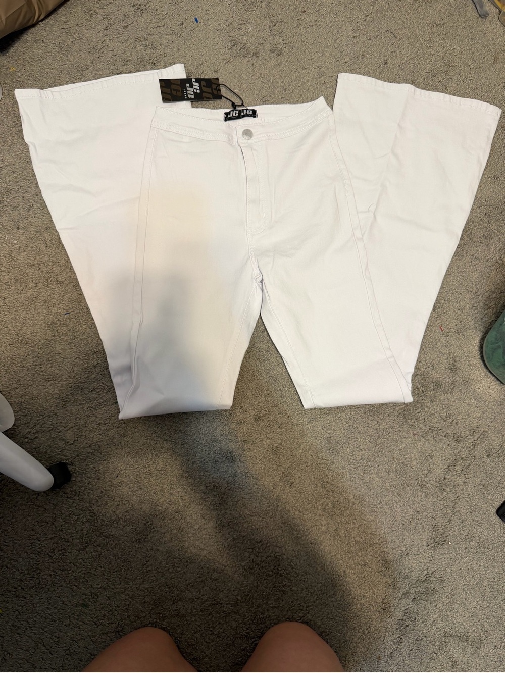 High-Rise White Boot Cut Pants